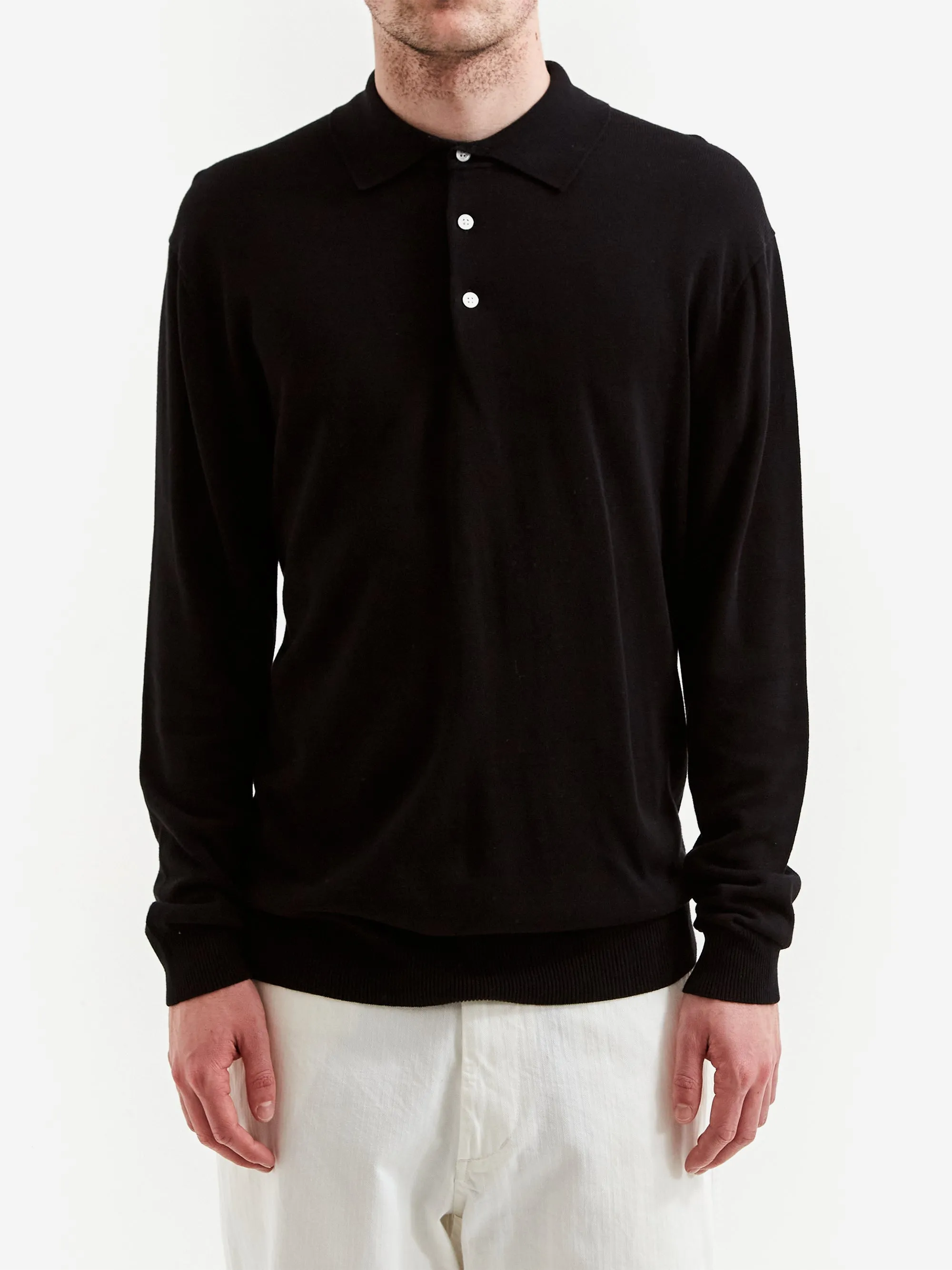 Beams Plus Knit Cotton Polo Shirt 12G - Black