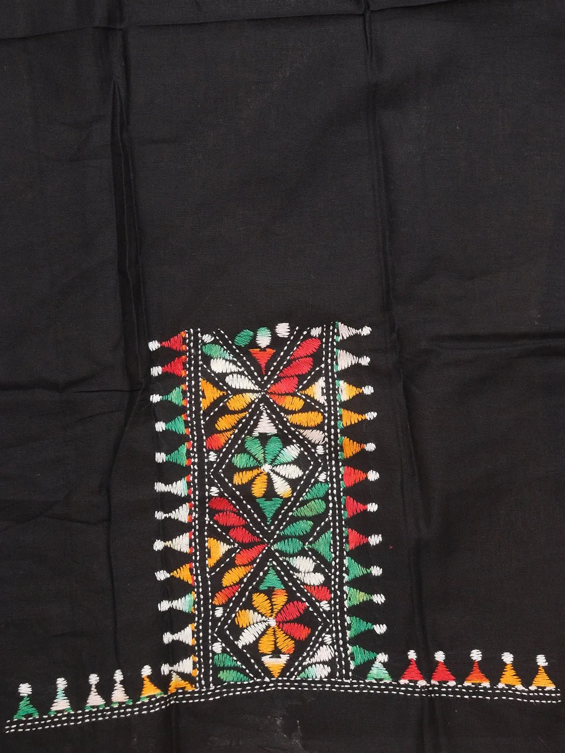 Black Embroidered Kantha Cotton Blouse Piece Fabric ( 1 Mtr )