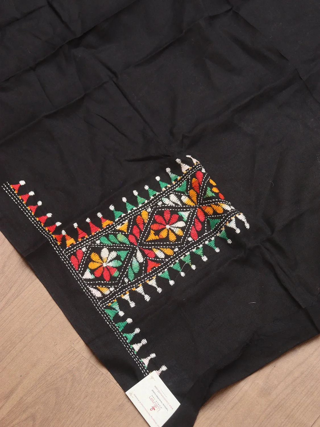 Black Embroidered Kantha Cotton Blouse Piece Fabric ( 1 Mtr )