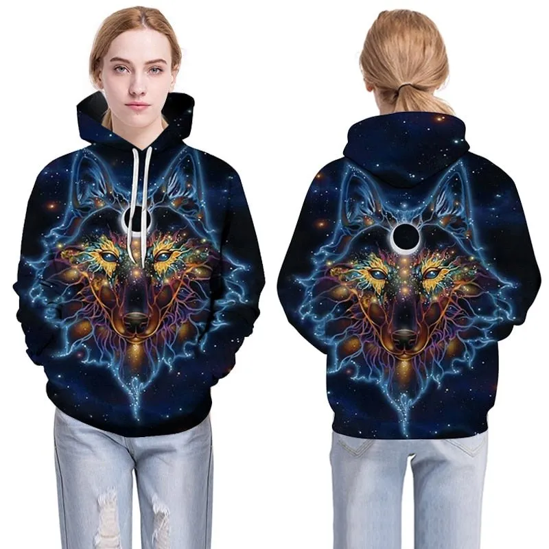 Blue rose Wolf Hoodies Men 3D Sweatshirts Harajuku Hoody Quality Pullover Streatwear Tracksuits hip hop tops