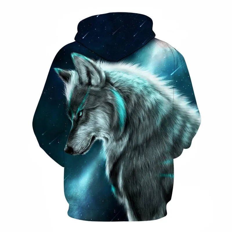 Blue rose Wolf Hoodies Men 3D Sweatshirts Harajuku Hoody Quality Pullover Streatwear Tracksuits hip hop tops