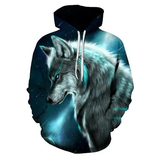 Blue rose Wolf Hoodies Men 3D Sweatshirts Harajuku Hoody Quality Pullover Streatwear Tracksuits hip hop tops