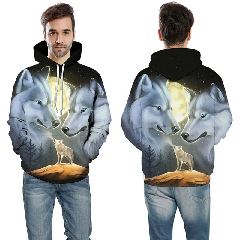 Blue rose Wolf Hoodies Men 3D Sweatshirts Harajuku Hoody Quality Pullover Streatwear Tracksuits hip hop tops