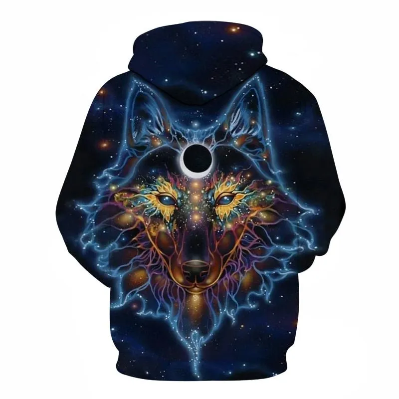 Blue rose Wolf Hoodies Men 3D Sweatshirts Harajuku Hoody Quality Pullover Streatwear Tracksuits hip hop tops