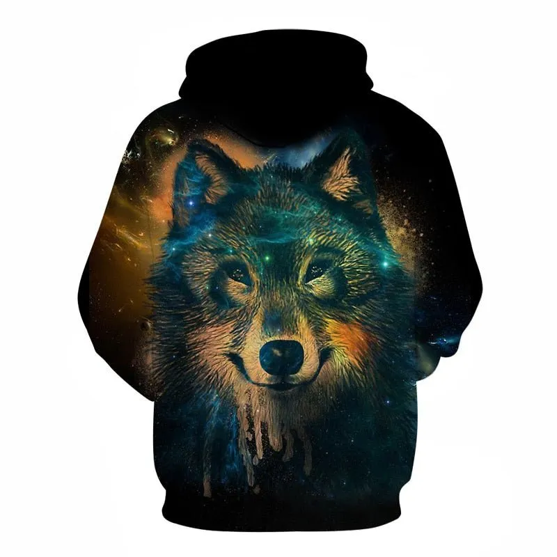 Blue rose Wolf Hoodies Men 3D Sweatshirts Harajuku Hoody Quality Pullover Streatwear Tracksuits hip hop tops