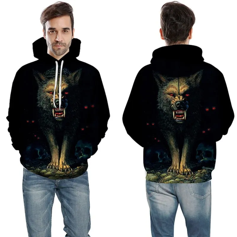 Blue rose Wolf Hoodies Men 3D Sweatshirts Harajuku Hoody Quality Pullover Streatwear Tracksuits hip hop tops