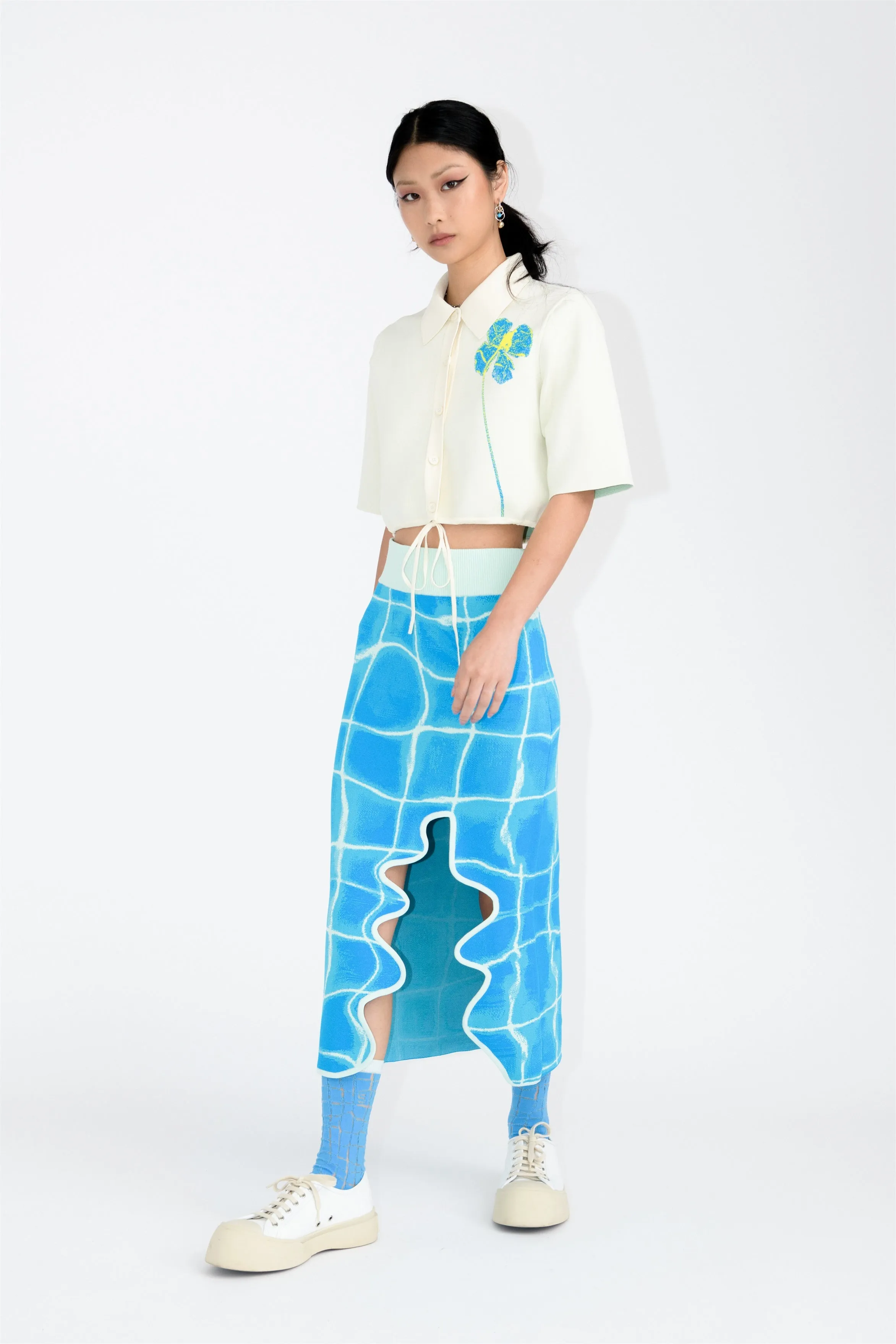 BONNIE AQUA MIDI SKIRT