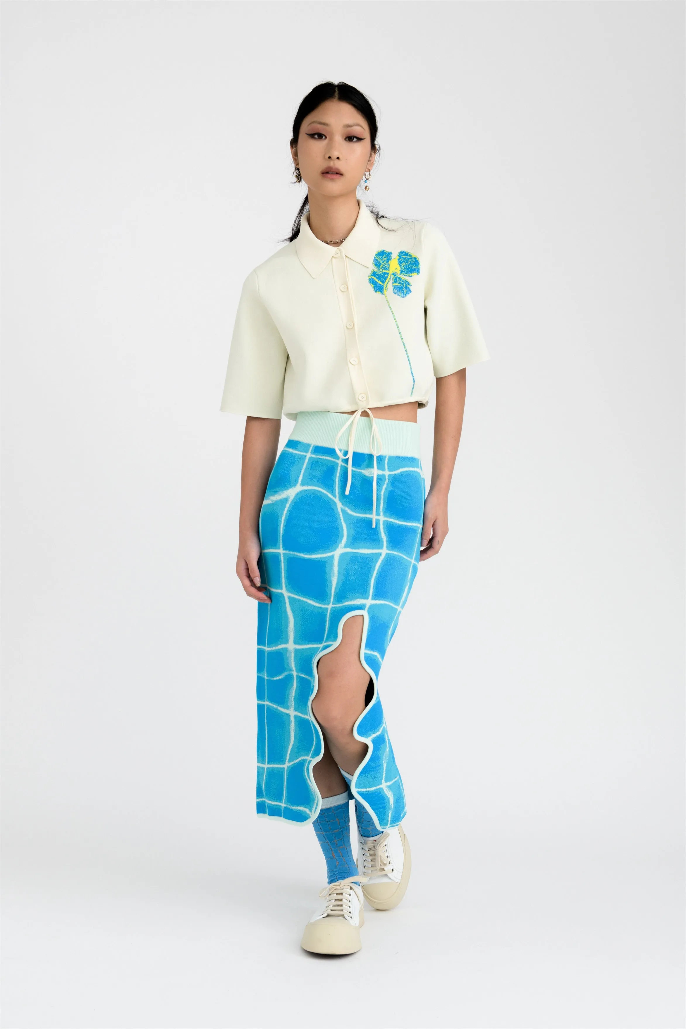 BONNIE AQUA MIDI SKIRT