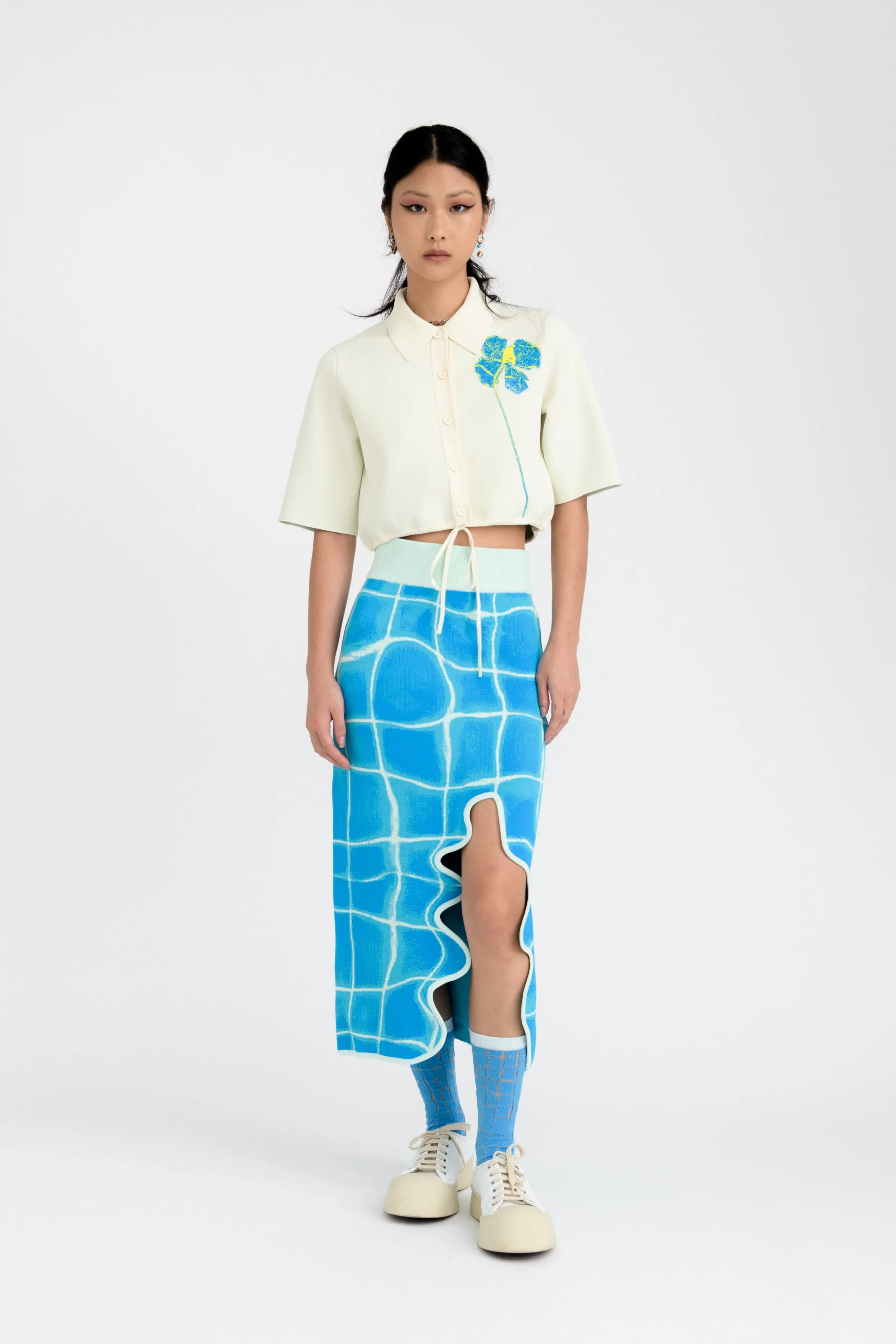 BONNIE AQUA MIDI SKIRT