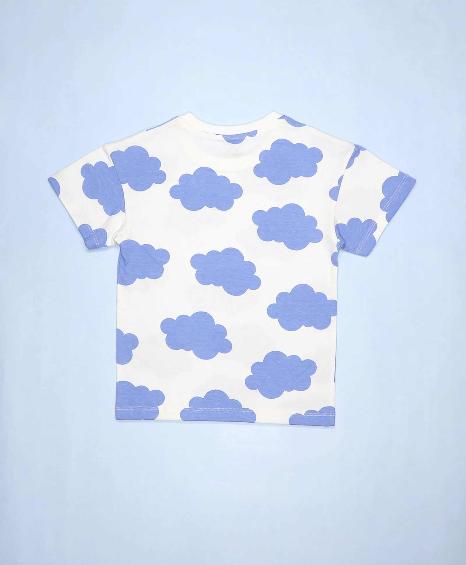 Boys Cloud Print Drop Shoulder T-Shirt & Shorts Set