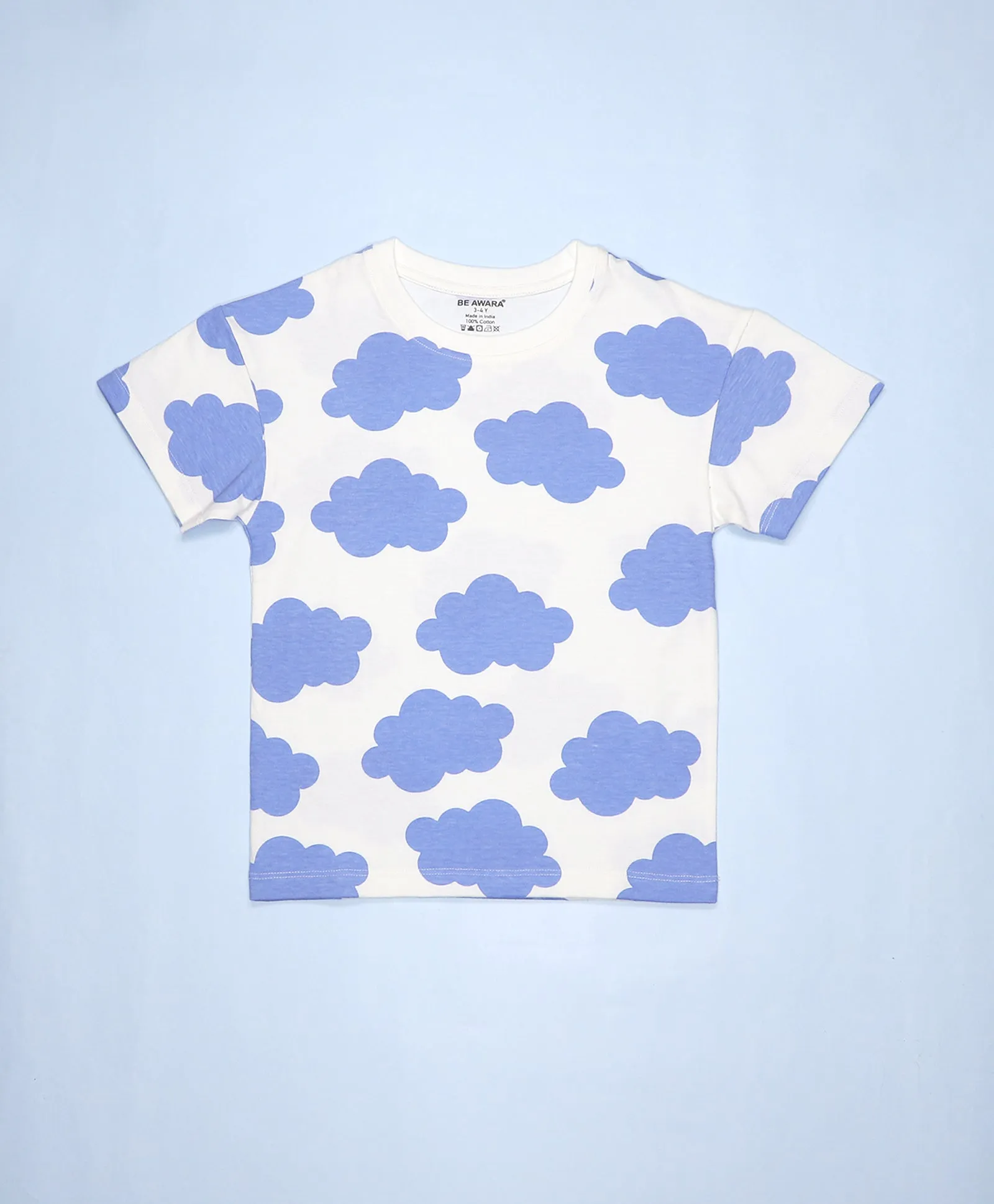 Boys Cloud Print Drop Shoulder T-Shirt & Shorts Set