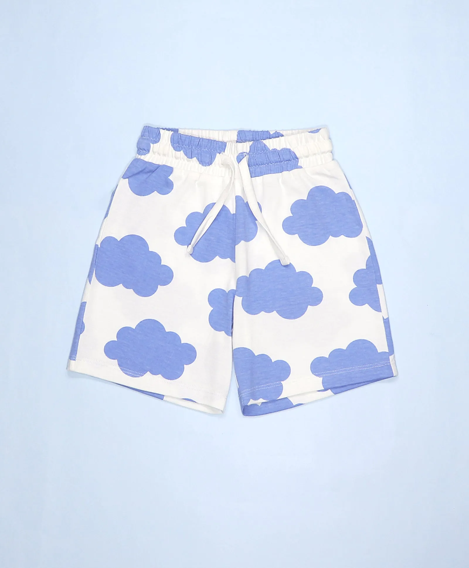 Boys Cloud Print Drop Shoulder T-Shirt & Shorts Set