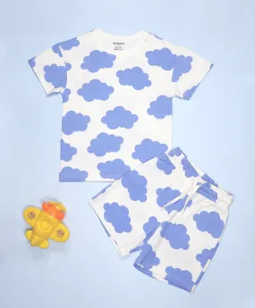 Boys Cloud Print Drop Shoulder T-Shirt & Shorts Set