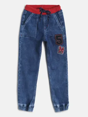 Boys Dark Blue Slim Fit Denim Joggers