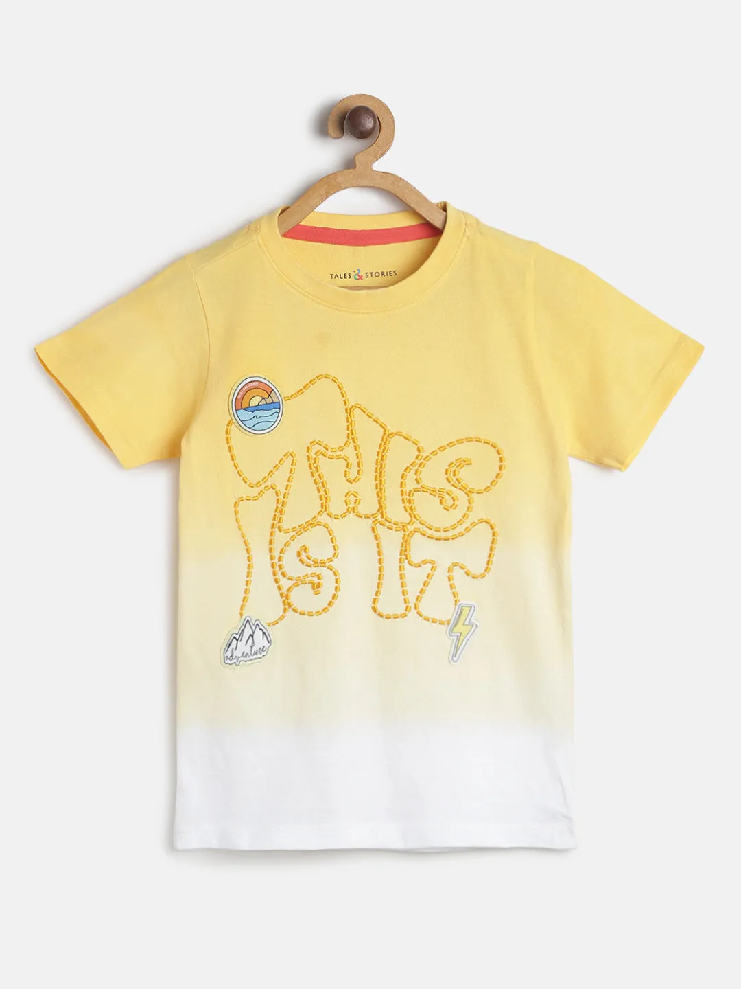 Boys Regular Fit Yellow Printed Cotton T-shirt