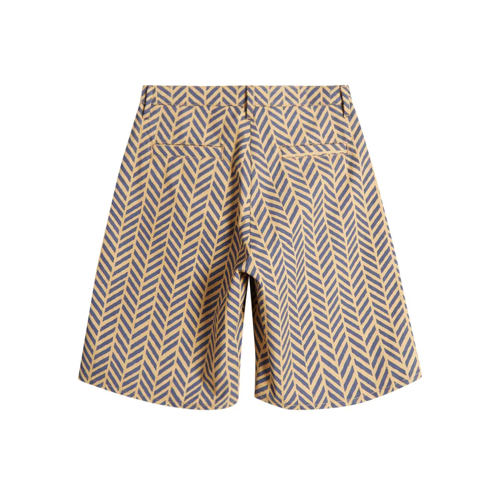 Brushed Cotton Canvas Wide Leg Short (Herringbone Print)