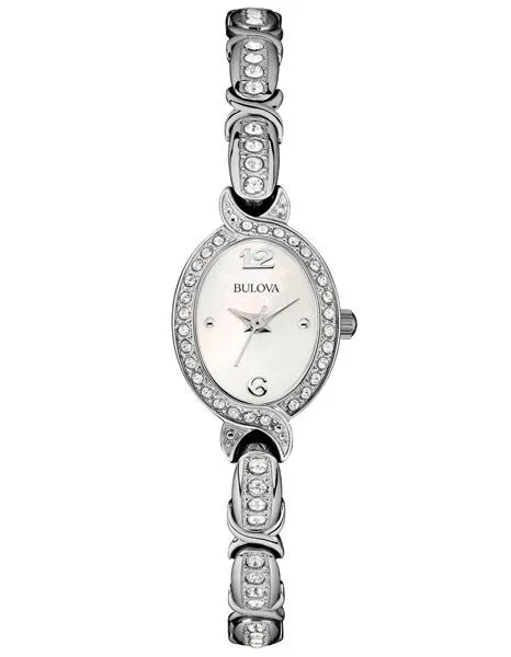 Bulova Ladies Petite Crystal Dress Watch - Stainless Steel - Mother of Pearl