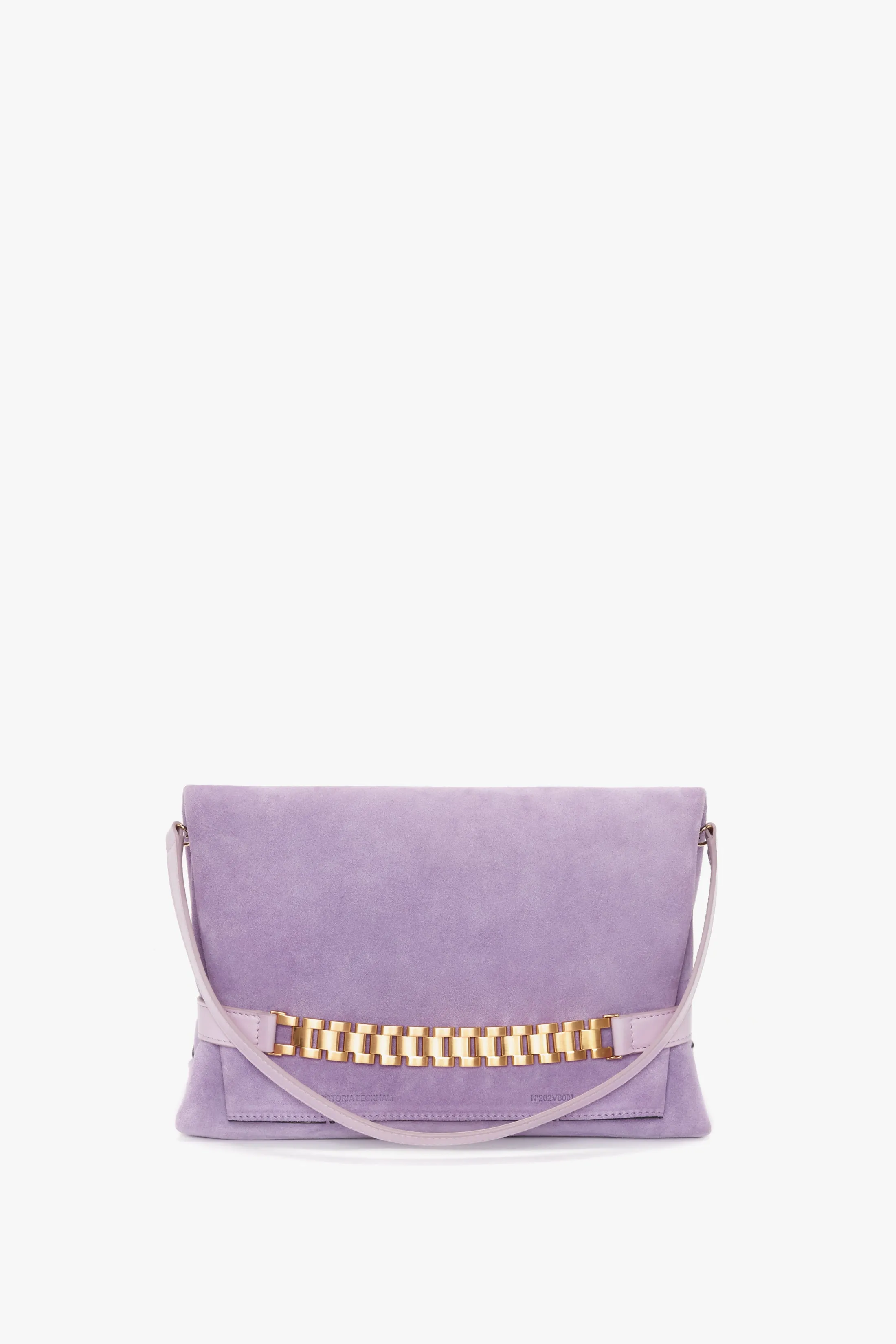 Chain Pouch Bag with Strap in Lilac Suede