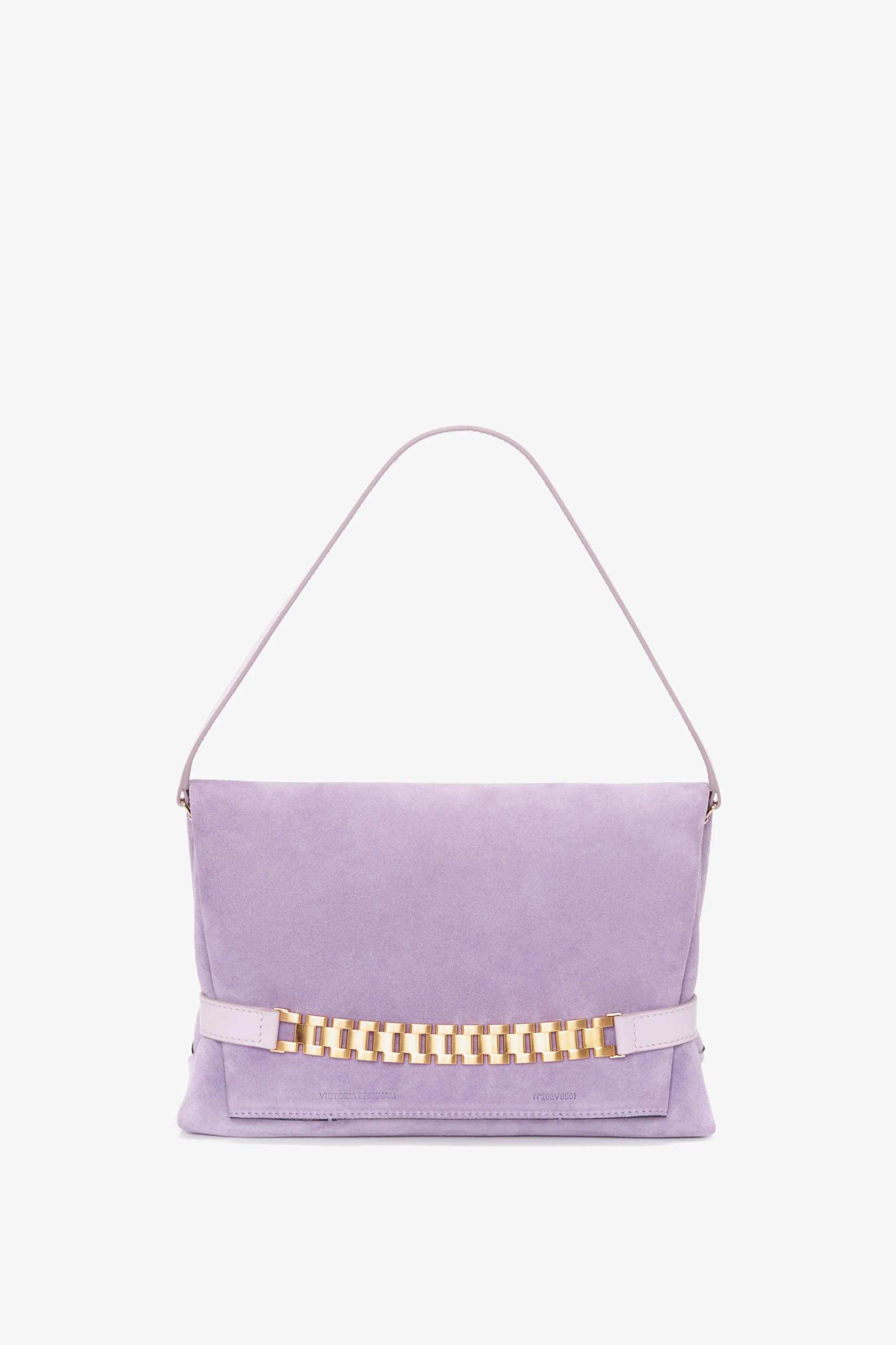 Chain Pouch Bag with Strap in Lilac Suede