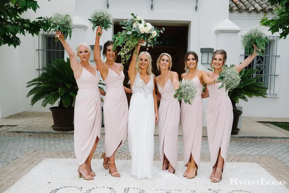 Charming Sexy Spaghetti Strap Sleeveless Pink Side Slit Long Cheap Wedding Party Bridesmaid Dresses, BDS0009