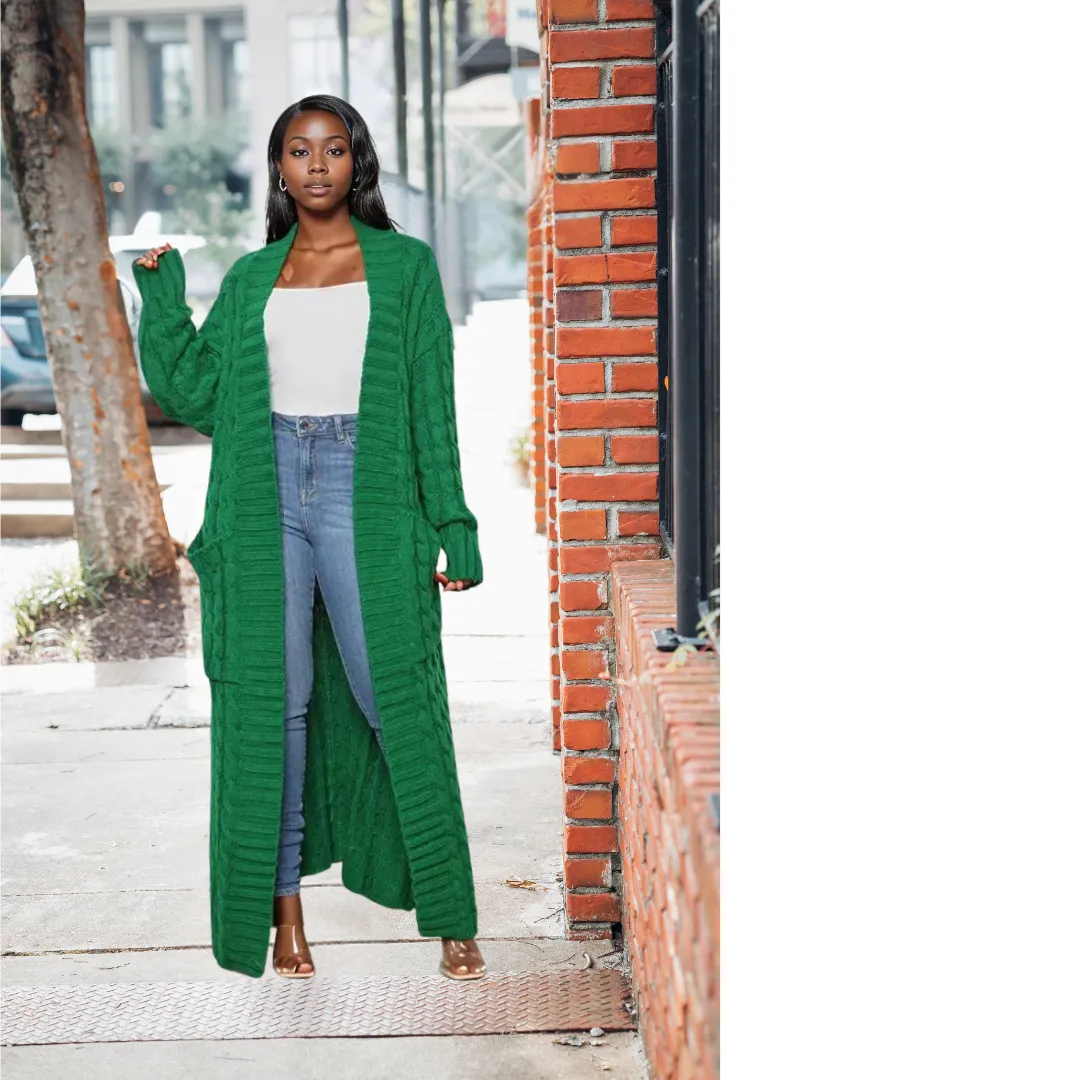 Chic Comfort Maxi Sweater Cardigan |Green