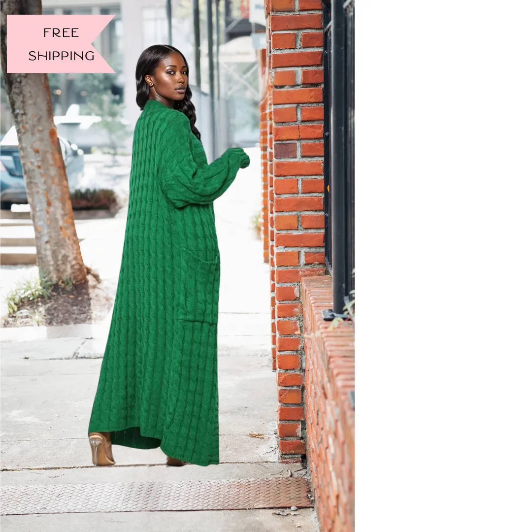 Chic Comfort Maxi Sweater Cardigan |Green