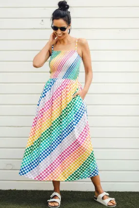 Christabel Sundress - Multi, Rainbow Checkerboard