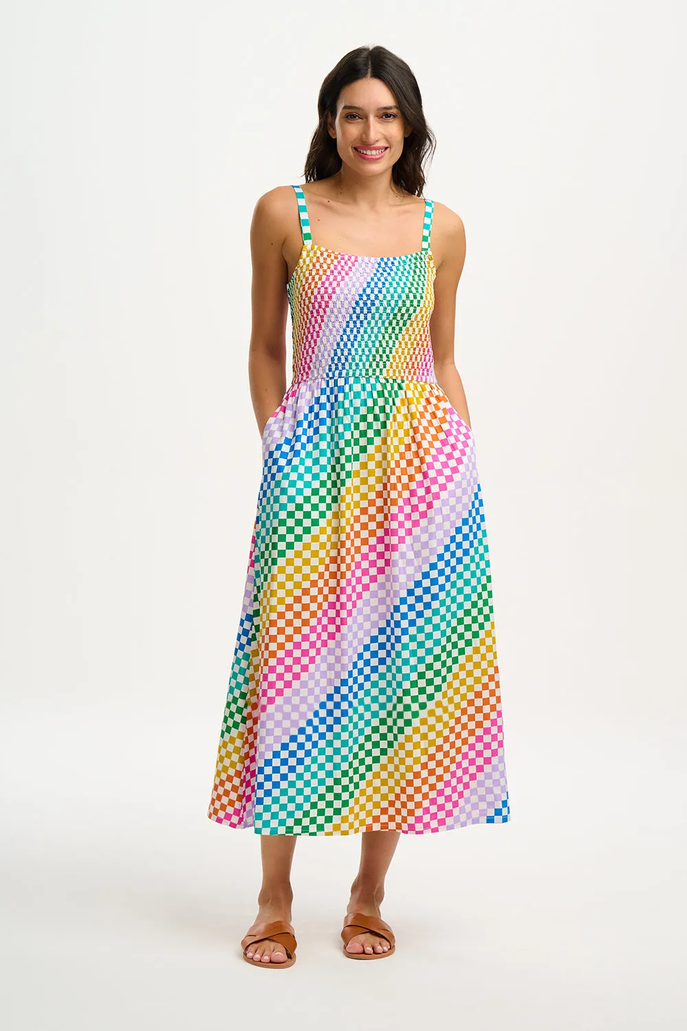 Christabel Sundress - Multi, Rainbow Checkerboard