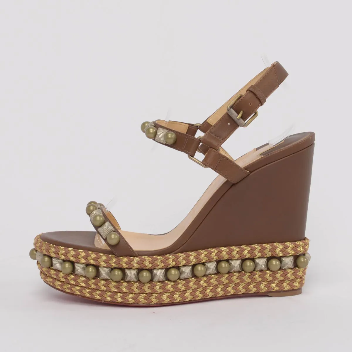 Christian Louboutin Brown Pyraclou Studded Wedges 39.5