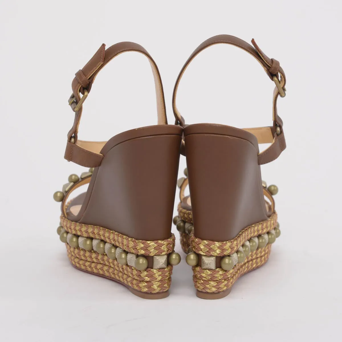 Christian Louboutin Brown Pyraclou Studded Wedges 39.5