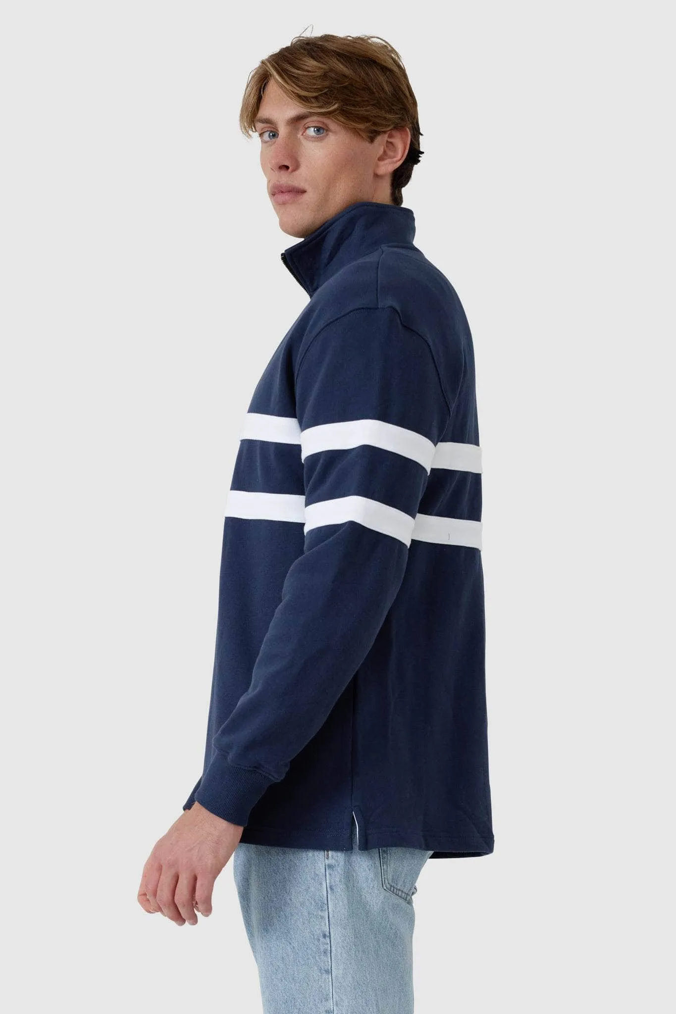 Collegiate Stripe Quarter Zip Navy