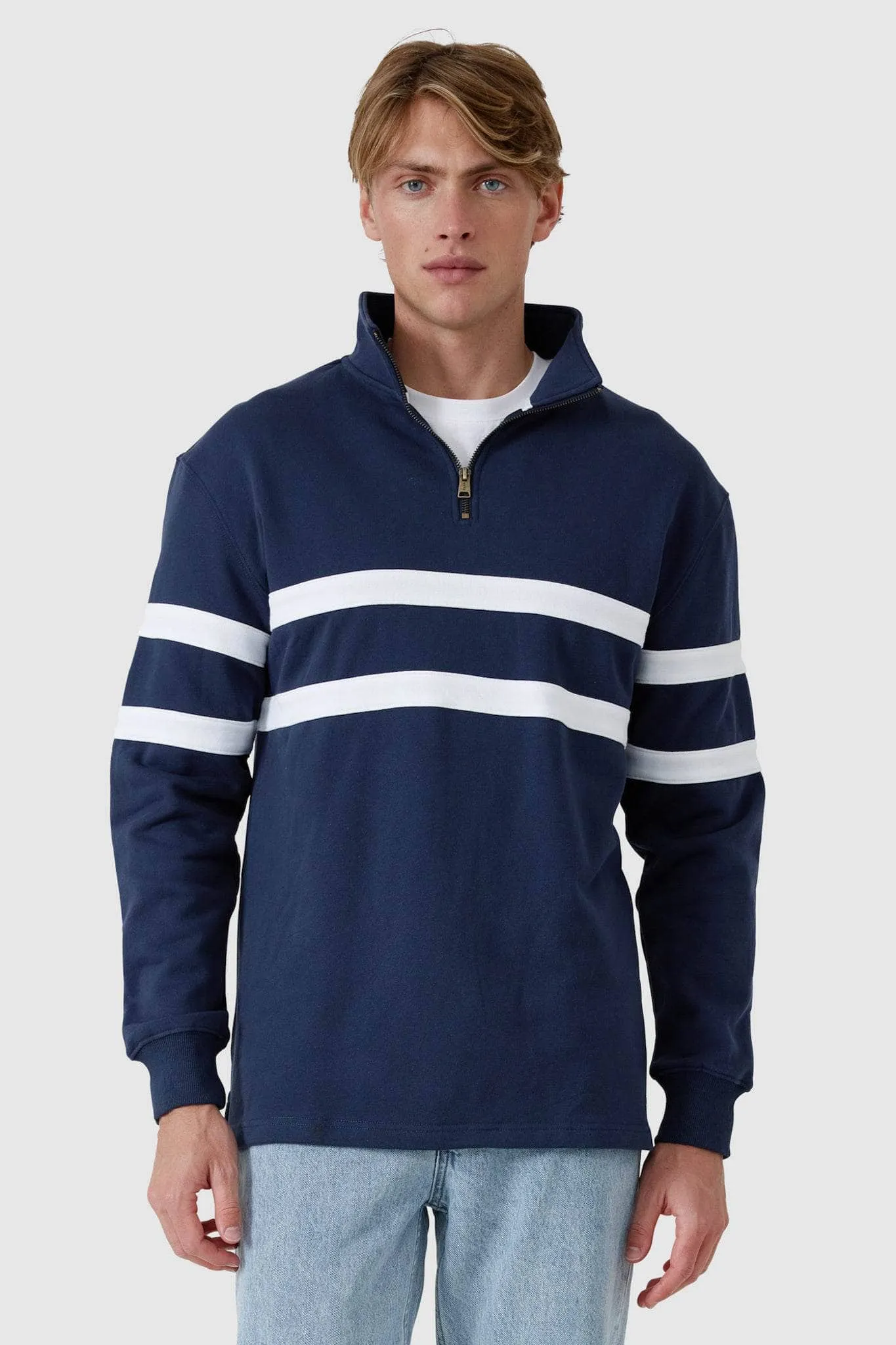 Collegiate Stripe Quarter Zip Navy