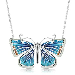 Common Blue Butterfly Sterling Silver Necklace With Enamel - ENX284-CBLUE