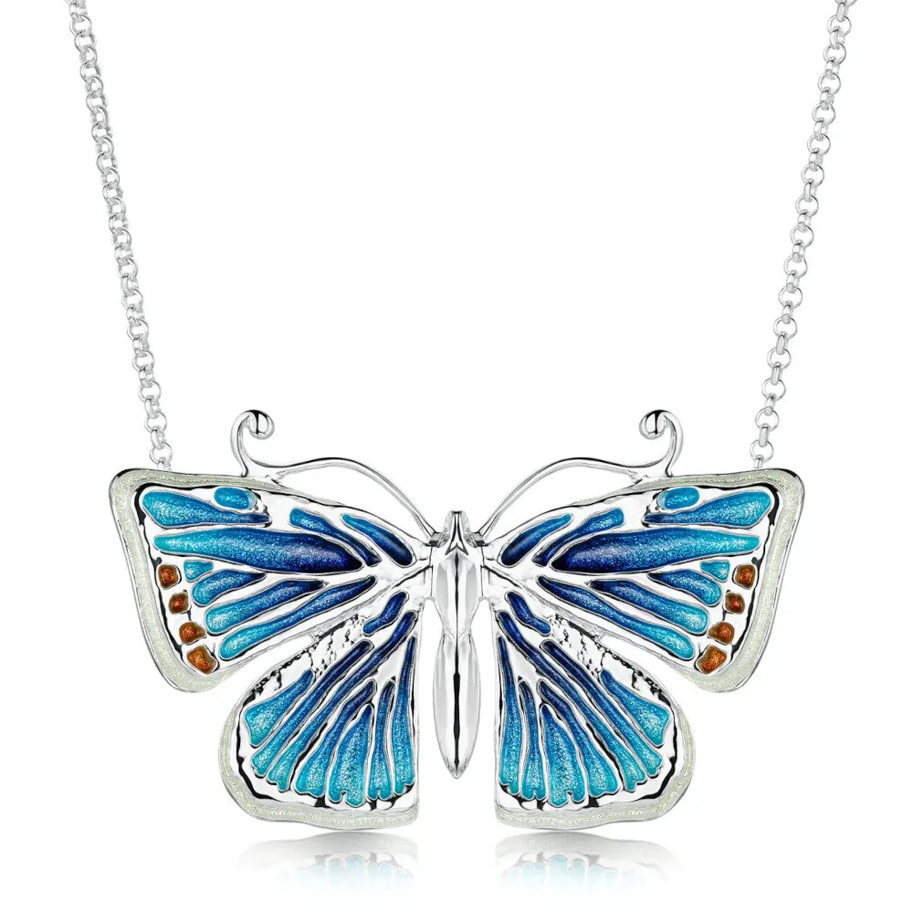 Common Blue Butterfly Sterling Silver Necklace With Enamel - ENX284-CBLUE