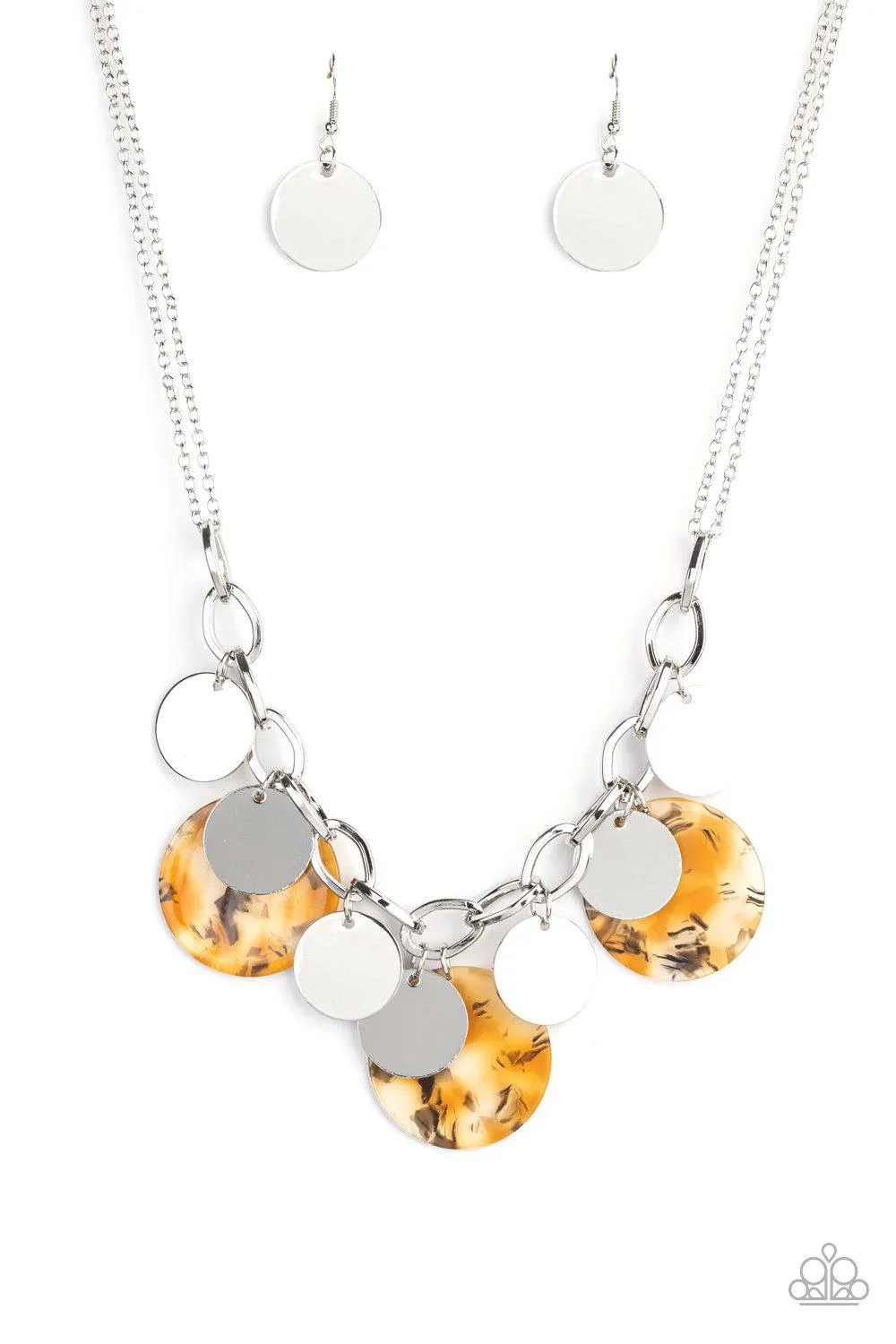 Confetti Confection Yellow Acrylic and Silver Necklace - Paparazzi Accessories