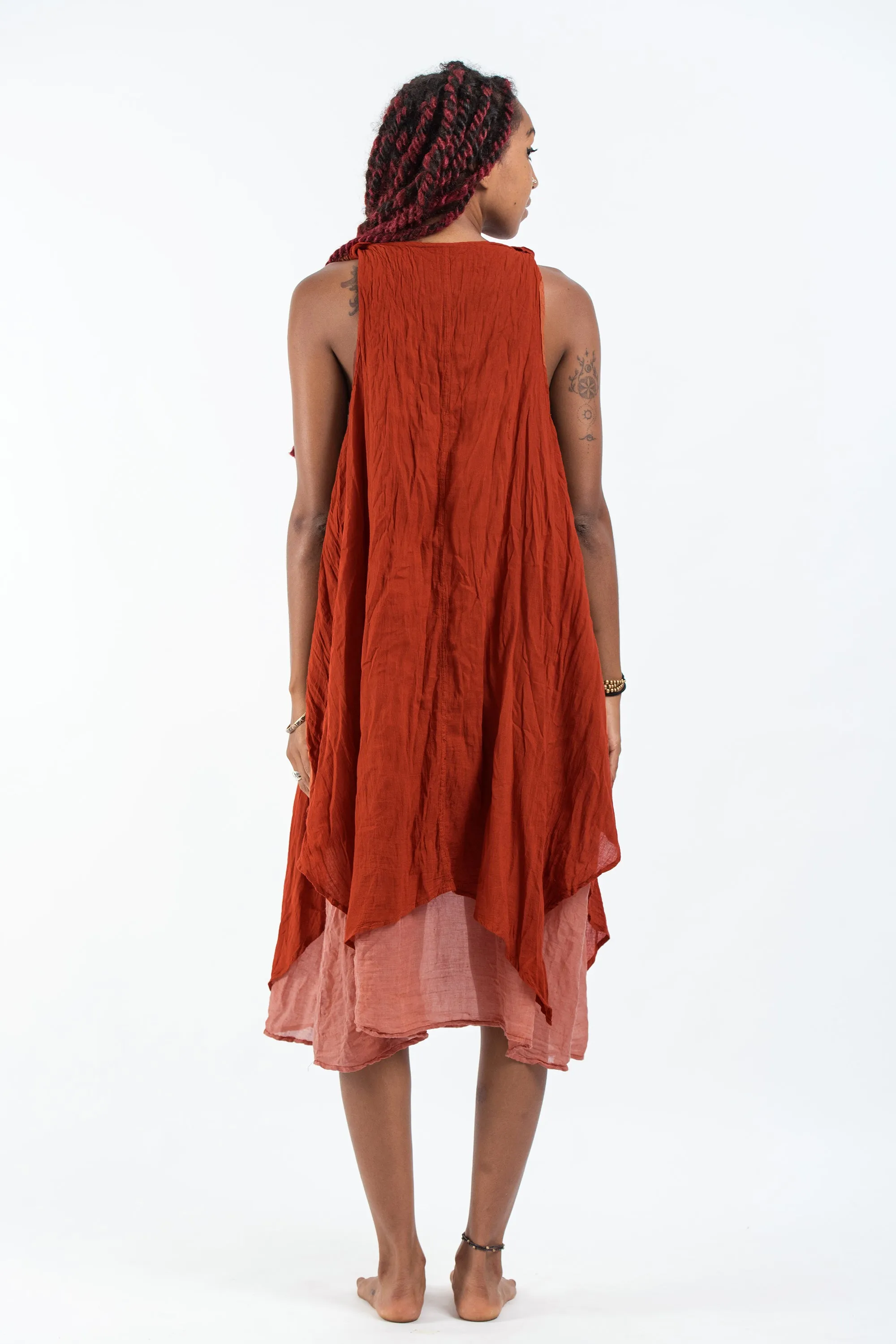 Crinkled Hill Tribe Cotton Tank Dress in Brick