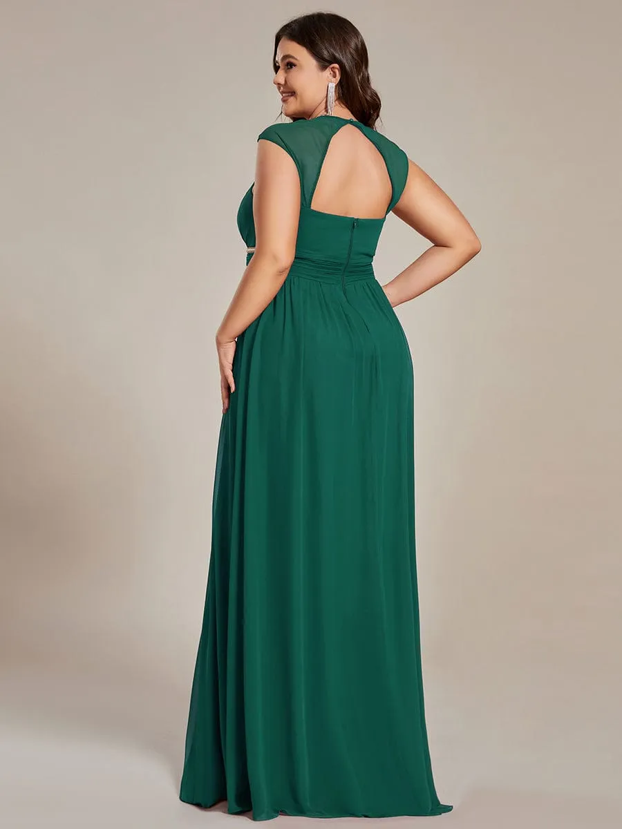 Custom Size V-Neck Sleeveless Beaded Belt Chiffon A-Line Evening Dress