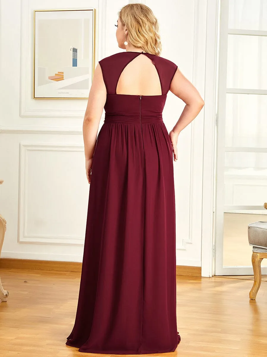 Custom Size V-Neck Sleeveless Beaded Belt Chiffon A-Line Evening Dress