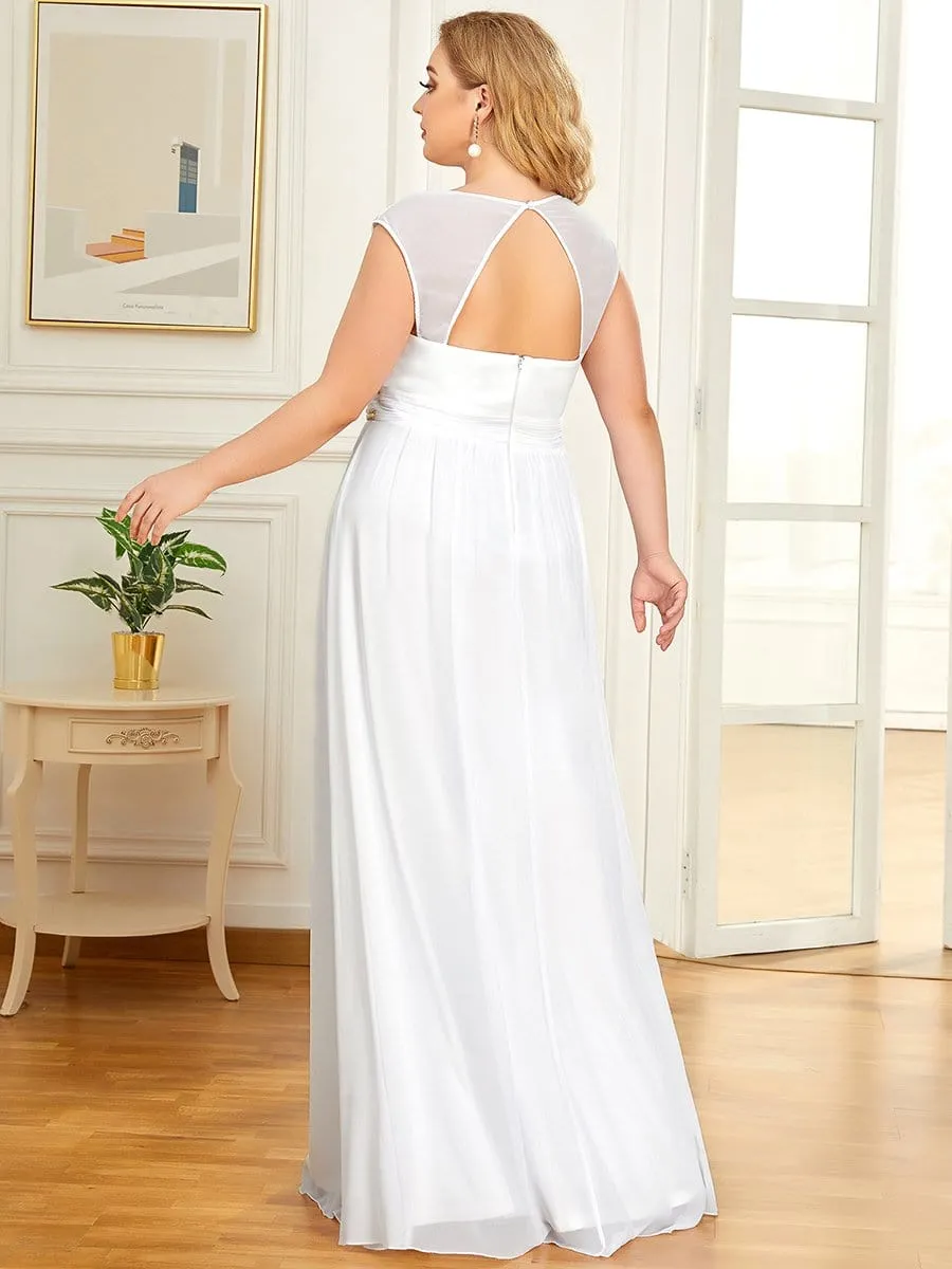 Custom Size V-Neck Sleeveless Beaded Belt Chiffon A-Line Evening Dress