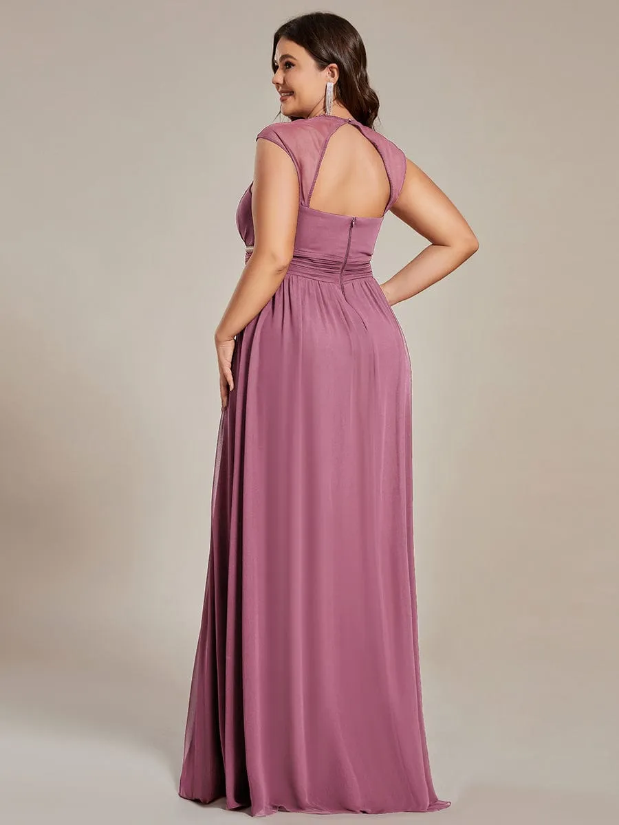 Custom Size V-Neck Sleeveless Beaded Belt Chiffon A-Line Evening Dress