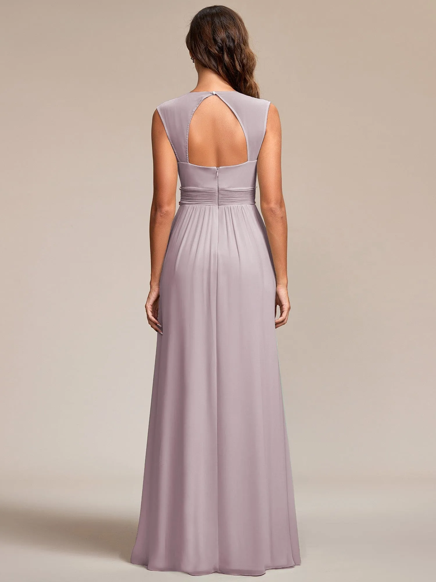 Custom Size V-Neck Sleeveless Beaded Belt Chiffon A-Line Evening Dress