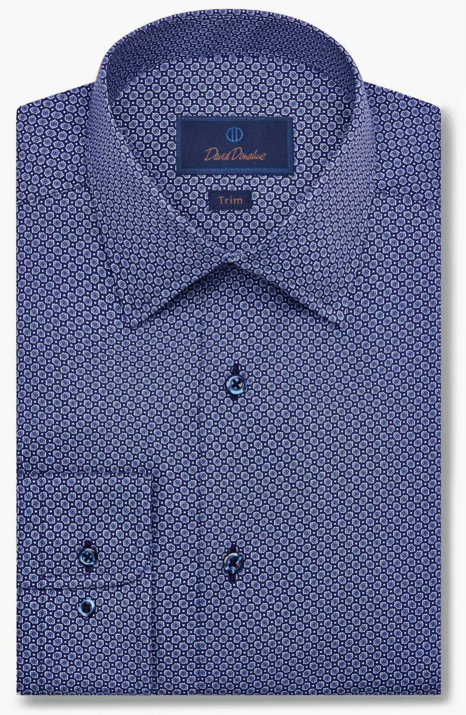 David Donahue Navy Geometric Dress Shirt