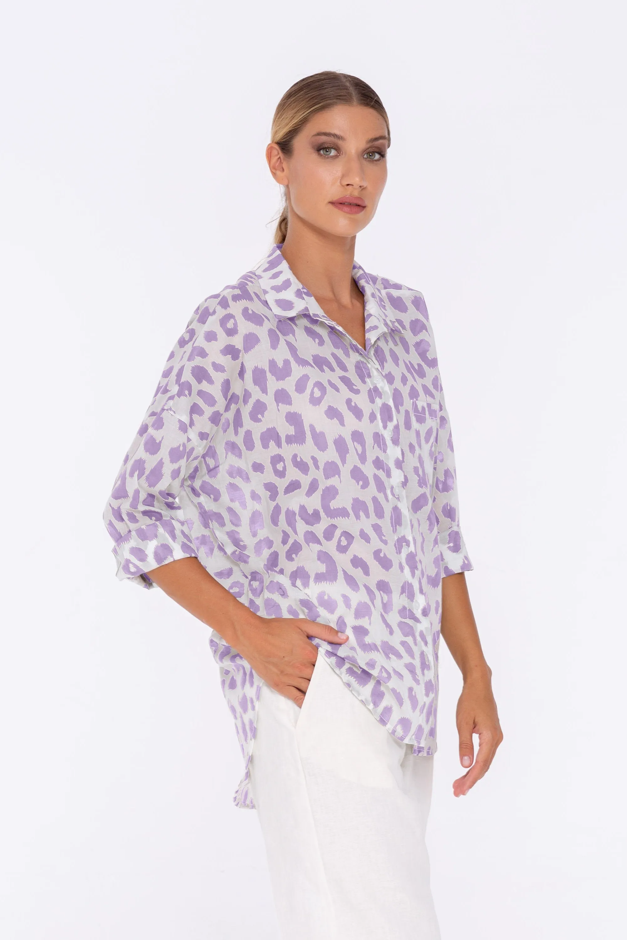 Defiant Shirt - Exclusive White/Mauve Leopard Print