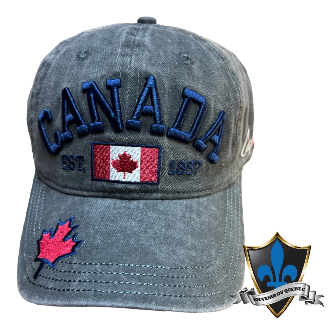 Denim Canada cap embroidered leaf.