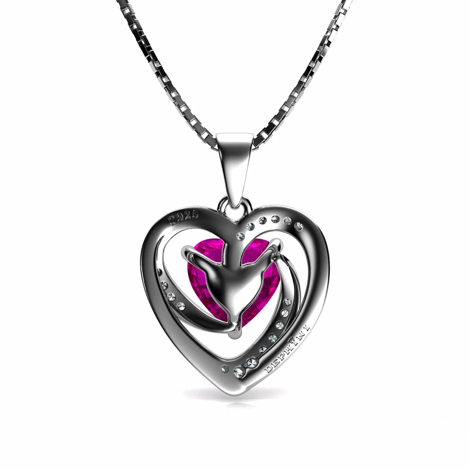 DEPHINI Pink Heart pendant 925 Sterling Silver Heart Pendant CZ