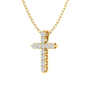 Diamond Cross  in Solid 14K Gold, Lab Grown, Prong Set