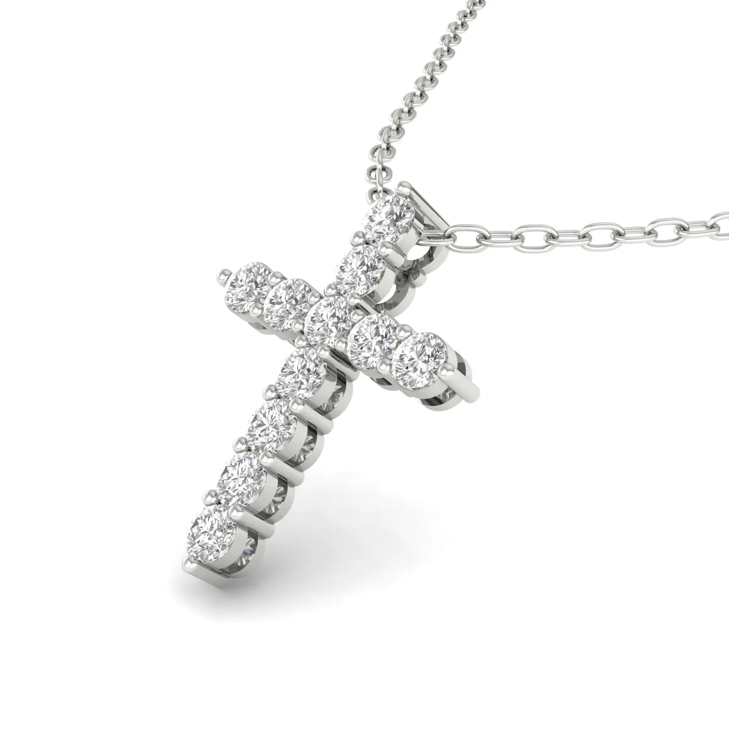 Diamond Cross  in Solid 14K Gold, Lab Grown, Prong Set