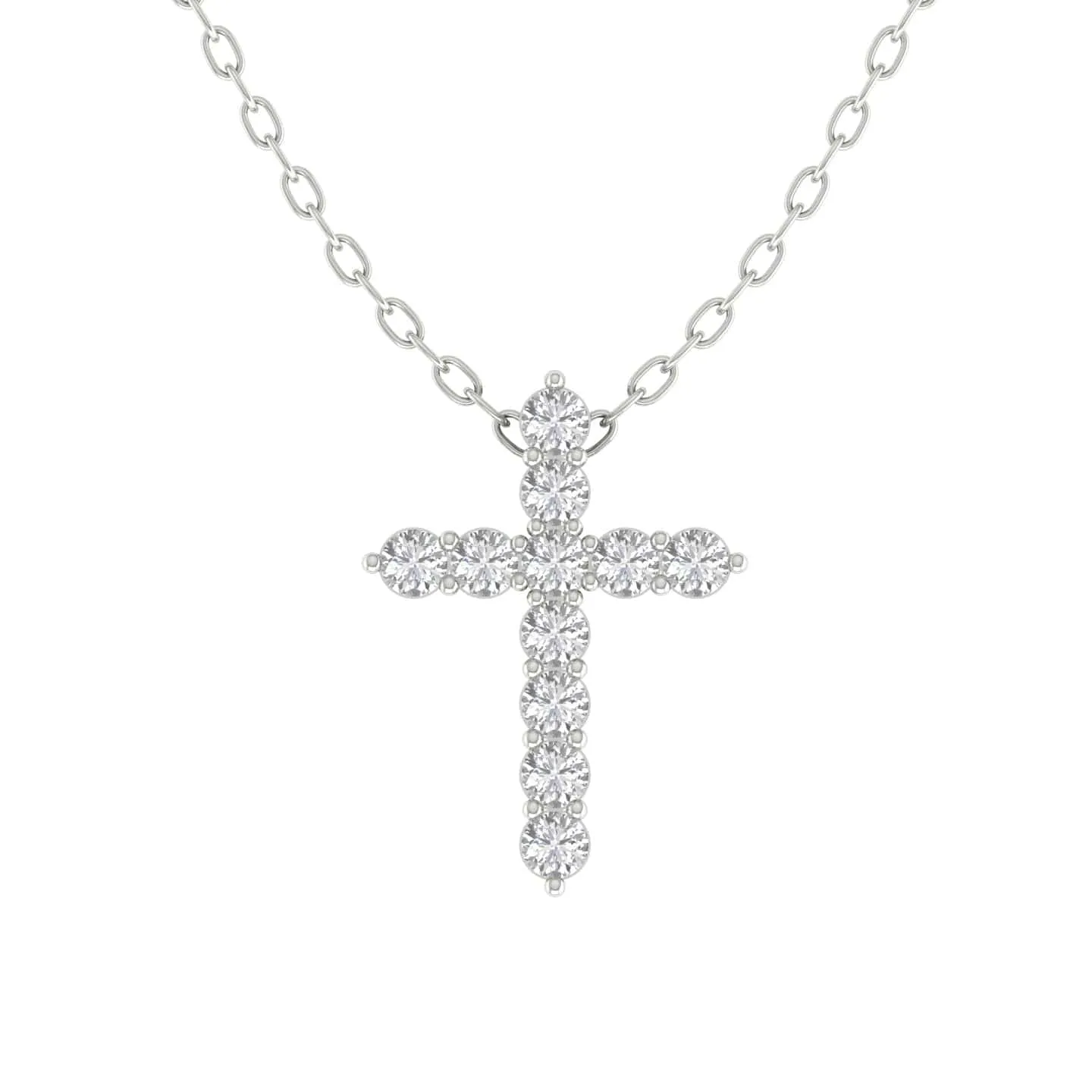 Diamond Cross  in Solid 14K Gold, Lab Grown, Prong Set