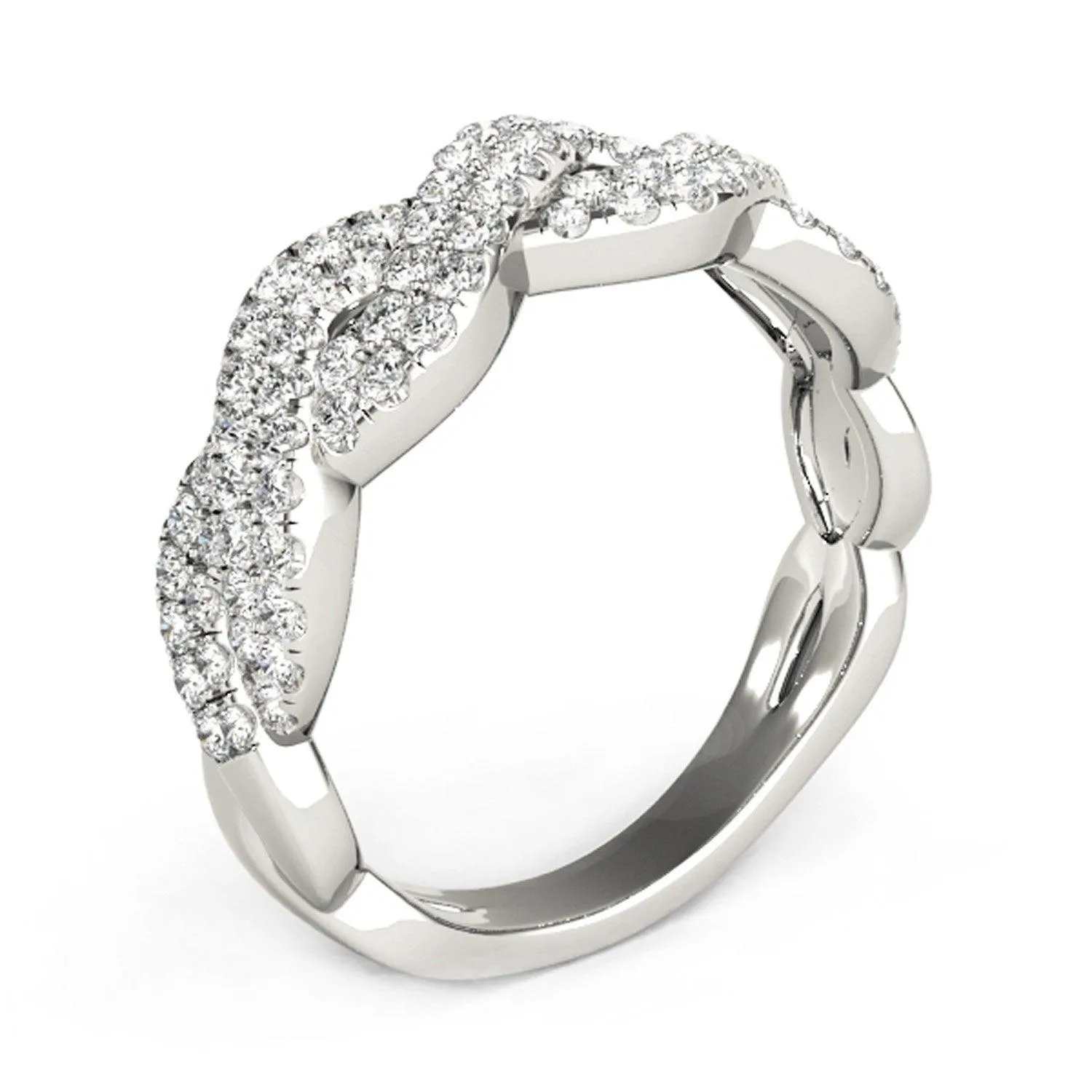 Diamond Studded Interlocking Waves Ring in 14k White Gold