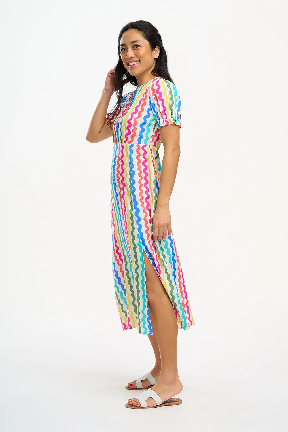 Dilly Midi Tea Dress - Multi, Squiggly Lines